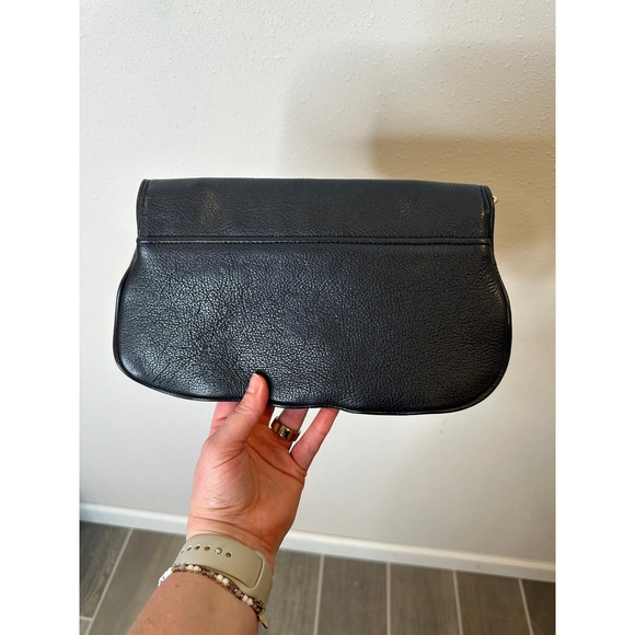 Tory Burch Black Leather Clutch Gold Logo